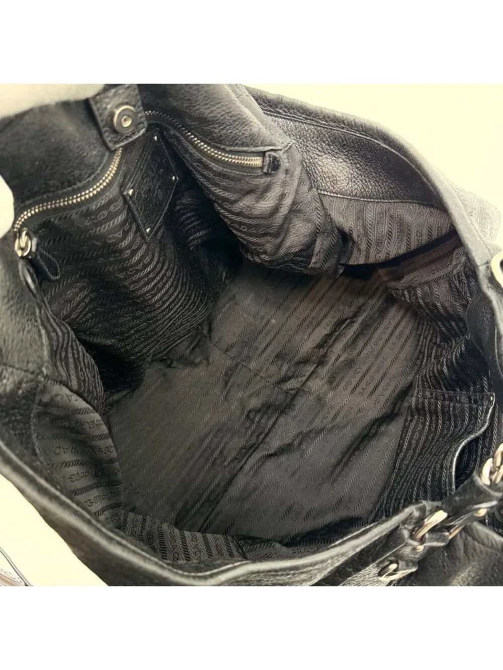 Prada Vitello Daino Leather Chain Hobo Handbag Triangle